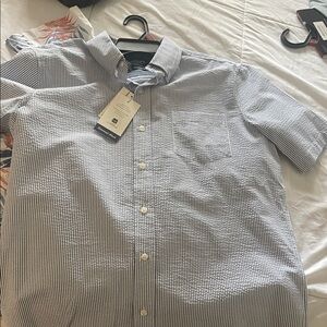 Chaps Men's Navy and White Striped Button Down Shirt